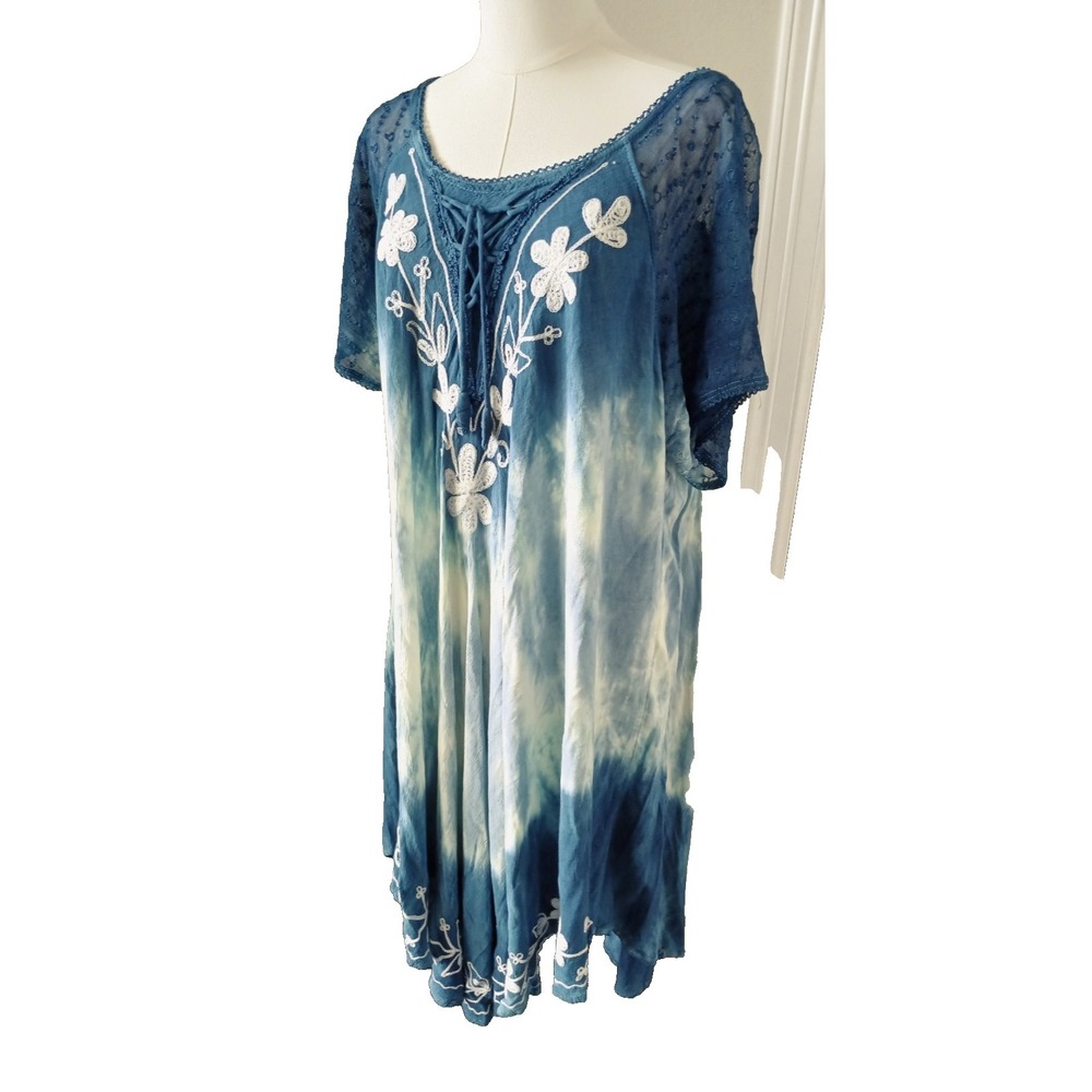 Riviera Sun Blue Green Tie Dye Summer Dress Beach Wear Cover-up Women's Size 2X